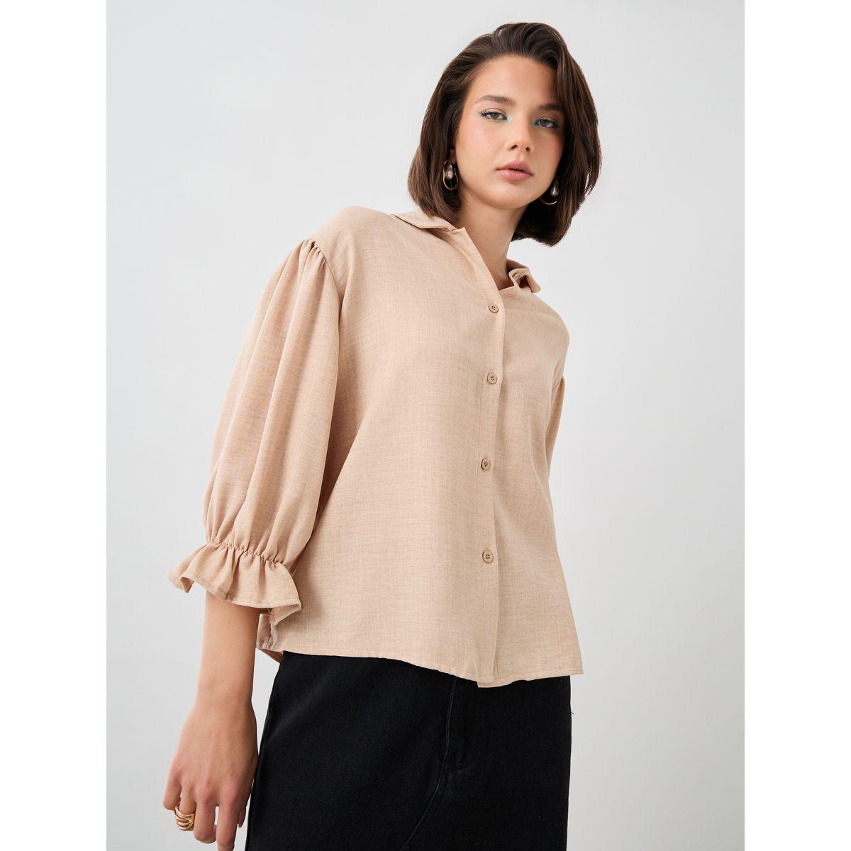 Styli Ruffled Sleeve Buttoned Spread Collar Shirt-women-clothing-shirtsandblouses-shirts-image-3