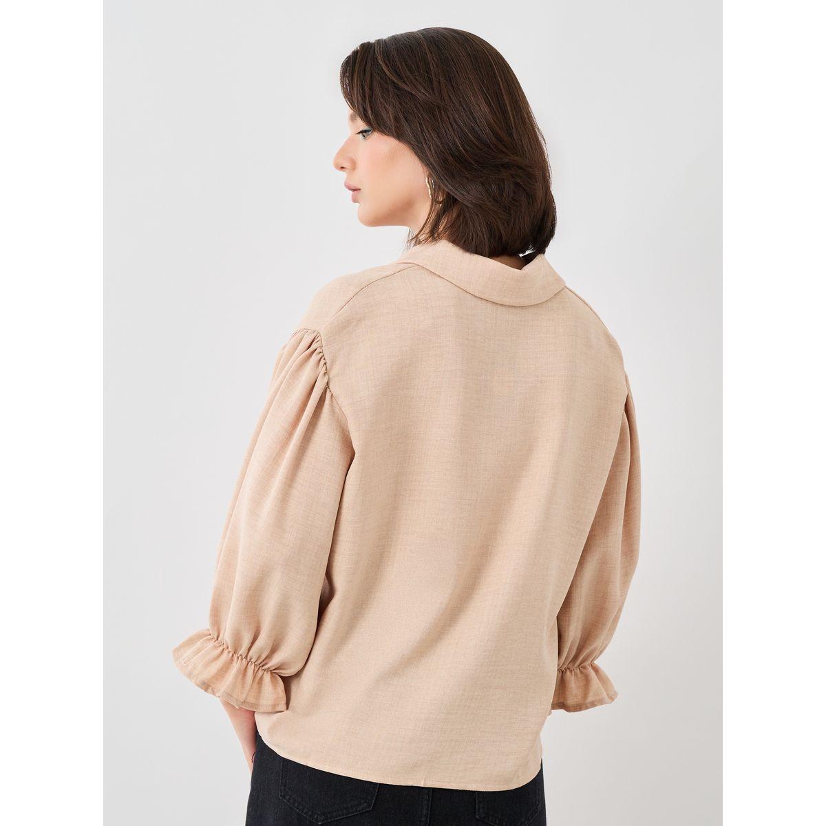 Styli Ruffled Sleeve Buttoned Spread Collar Shirt-women-clothing-shirtsandblouses-shirts-image-5