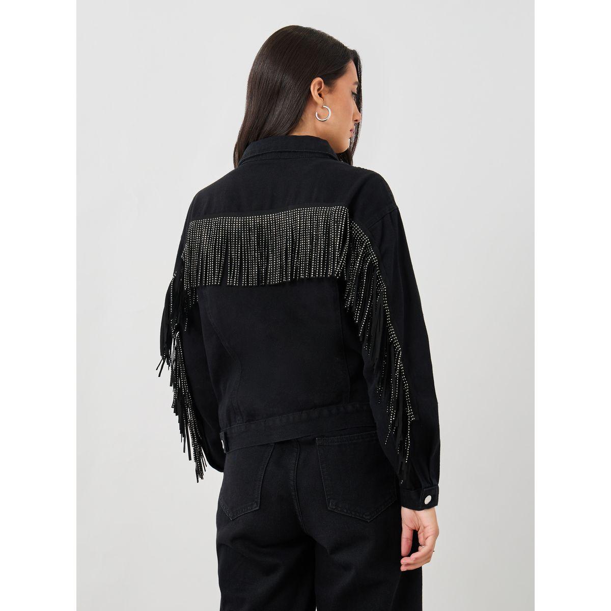 Styli Regular Fit Buttoned Denim Jacket with Frings Detail-women-winterwear-coatsandjackets-jackets-image-6