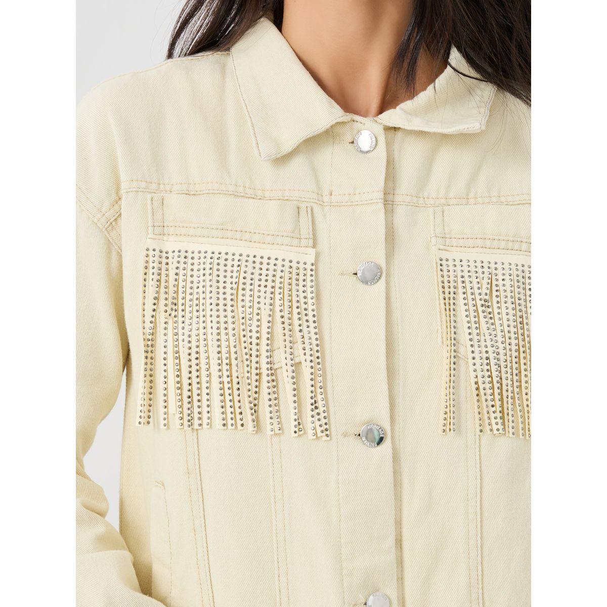 Styli Regular Fit Buttoned Denim Jacket with Fringes Detail-women-winterwear-coatsandjackets-jackets-image-5