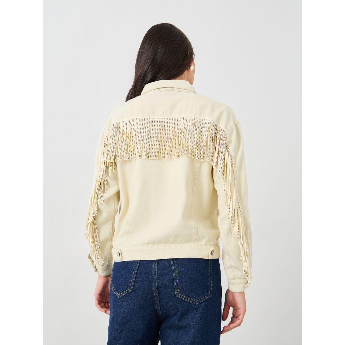Styli Regular Fit Buttoned Denim Jacket with Fringes Detail-women-winterwear-coatsandjackets-jackets-image-6