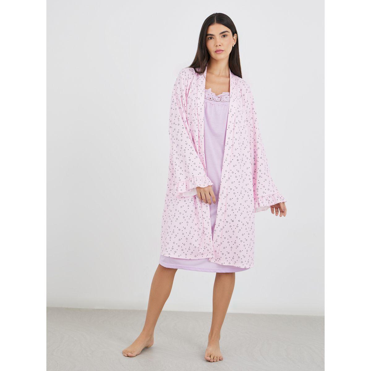 Styli Ribbed Texture Heart Print Ruffle Sleeve Robe-women-clothing-nightwear-robes-image-1