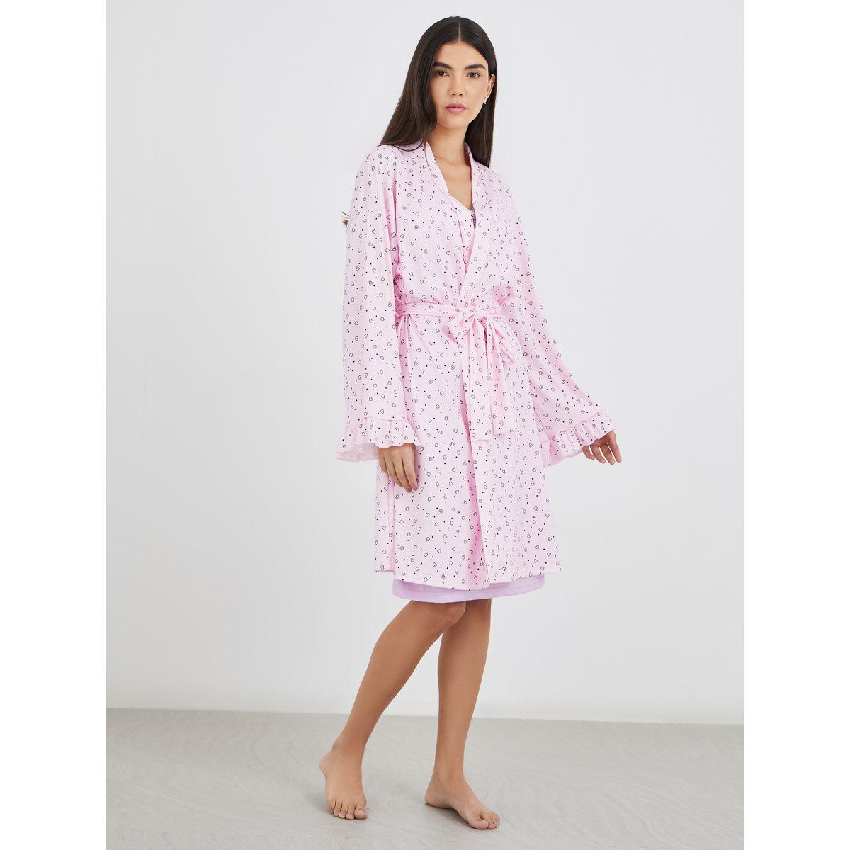 روب بطبعة قلوب وتفاصيل بارزة الملمس-women-clothing-nightwear-robes-image-2