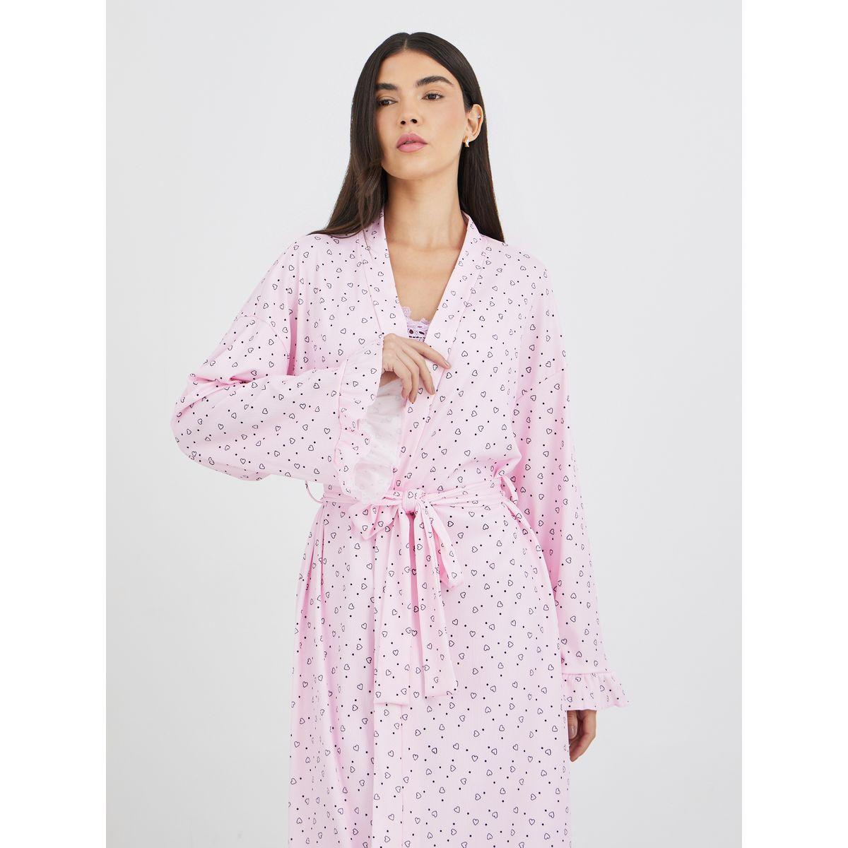 Styli Ribbed Texture Heart Print Ruffle Sleeve Robe-women-clothing-nightwear-robes-image-3