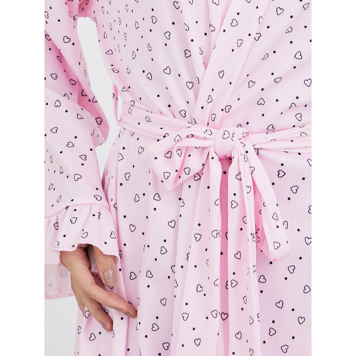 Styli Ribbed Texture Heart Print Ruffle Sleeve Robe-women-clothing-nightwear-robes-image-4