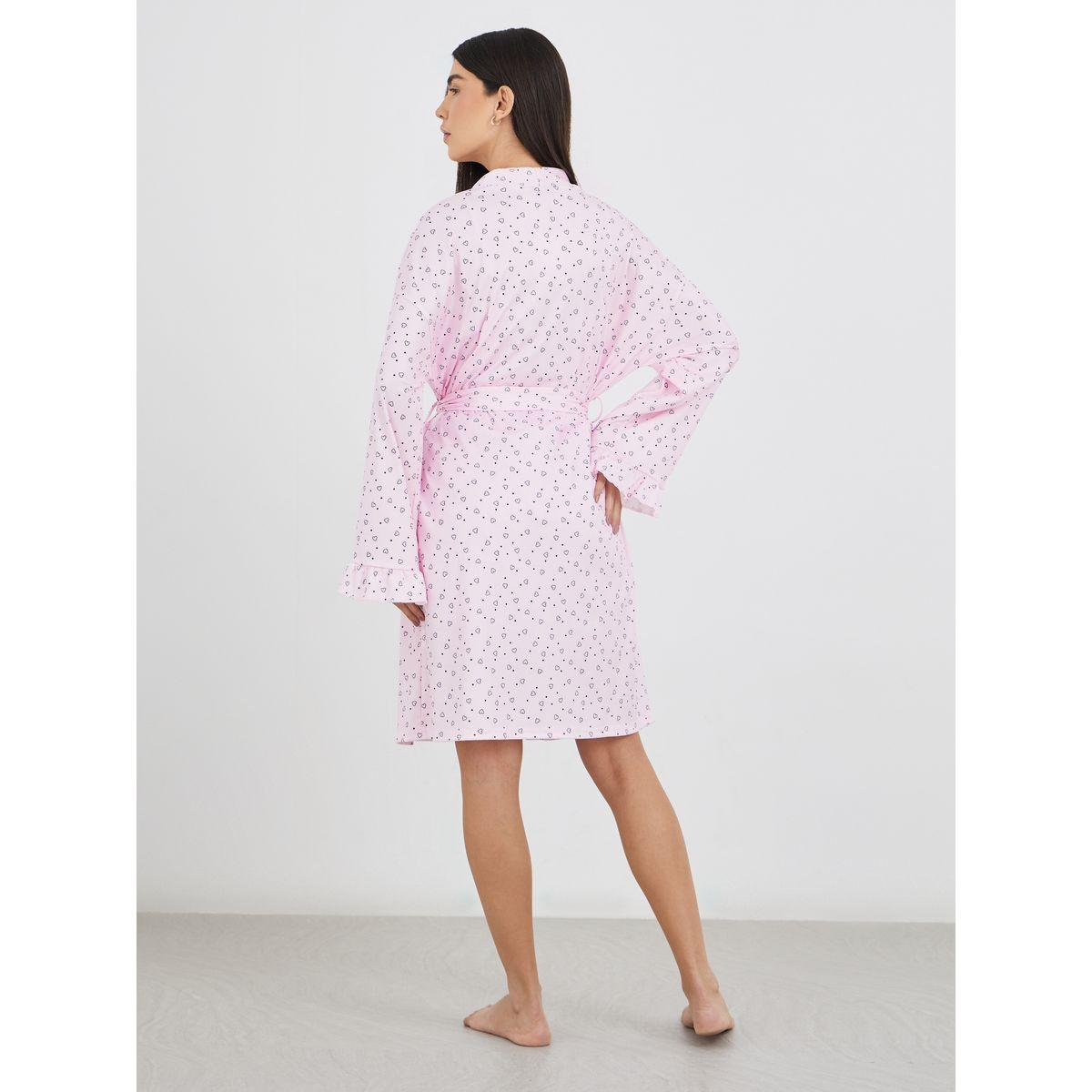 Styli Ribbed Texture Heart Print Ruffle Sleeve Robe-women-clothing-nightwear-robes-image-5