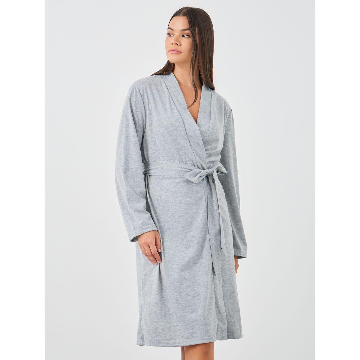 روب سادة بطول الركبة مع رباط خصر-women-clothing-nightwear-robes-image-1