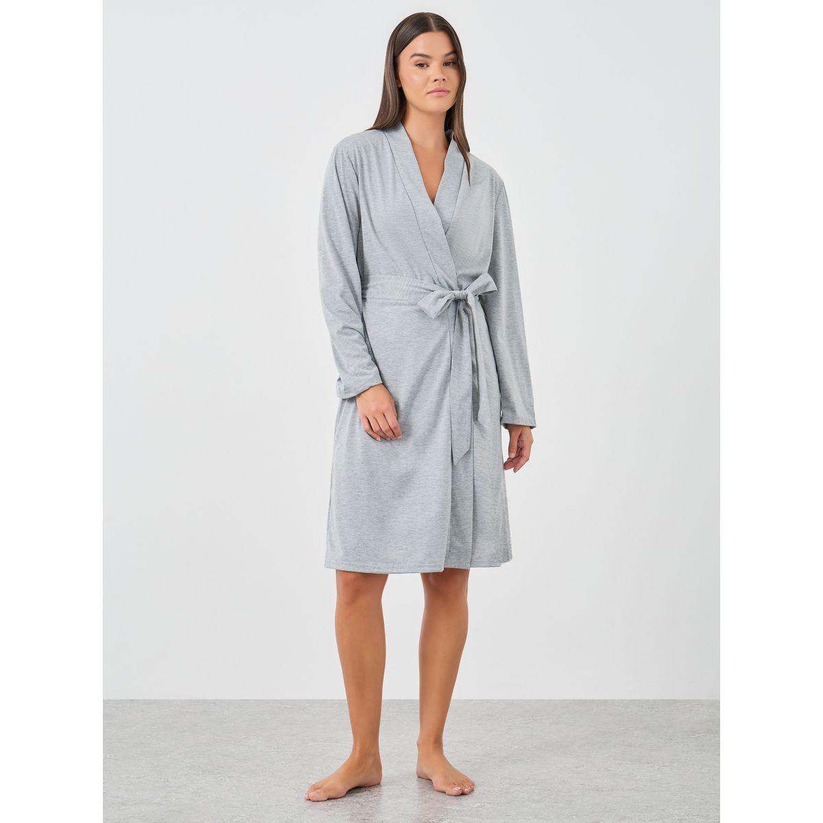 Styli Solid Knee-Length Robe with Waist Tie-women-clothing-nightwear-robes-image-2