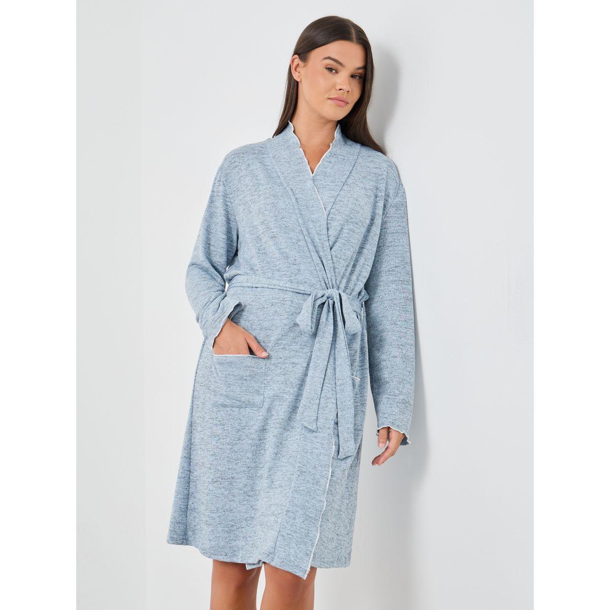 Styli Textured Lettuce Hem Pocket Detail Robe-women-clothing-nightwear-robes-image-1