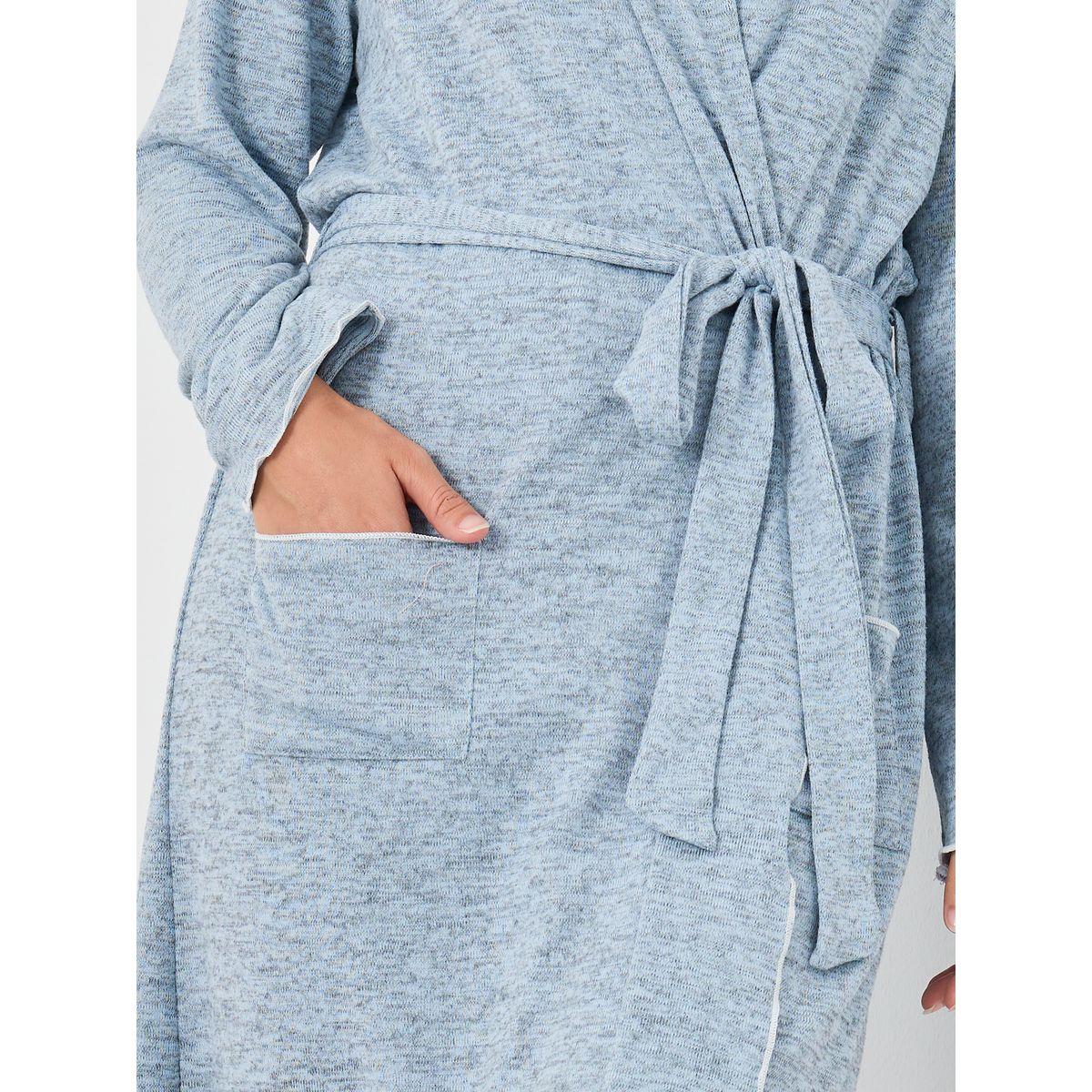 Styli Textured Lettuce Hem Pocket Detail Robe-women-clothing-nightwear-robes-image-3
