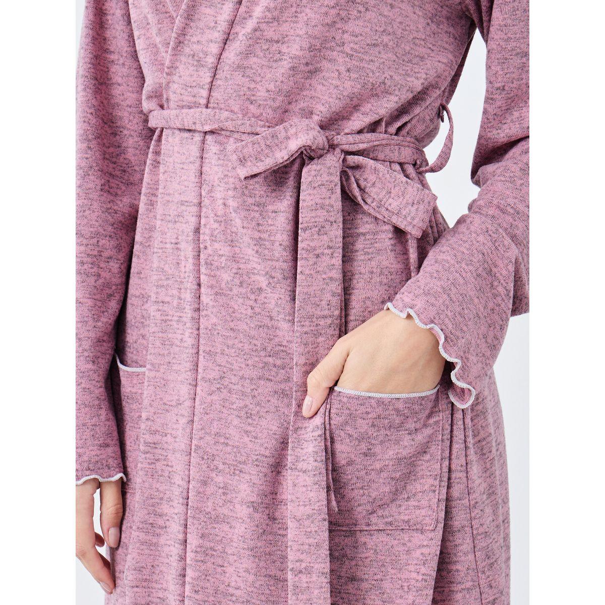 Styli Slub Texture Lettuce Hem Pocket Detail Robe-women-clothing-nightwear-robes-image-3