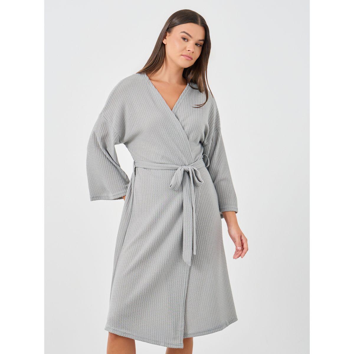 روب محبوك بنمط وافل مع رباط خصر-women-clothing-nightwear-robes-image-1