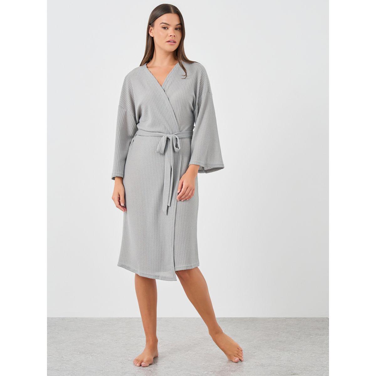 روب محبوك بنمط وافل مع رباط خصر-women-clothing-nightwear-robes-image-2
