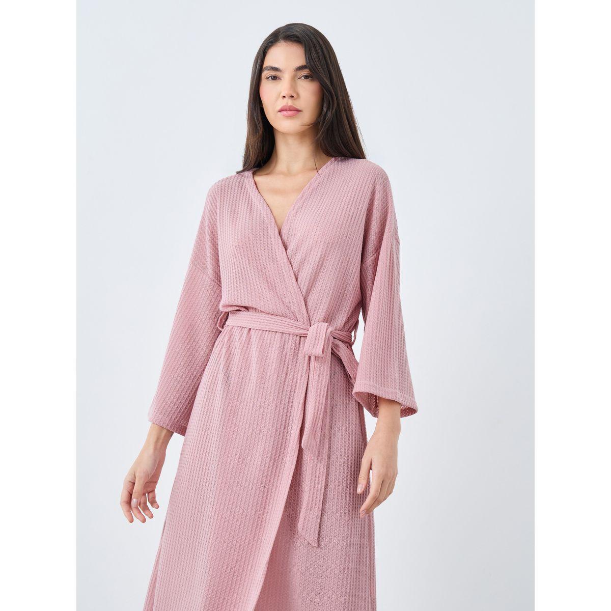 روب بتفاصيل بارزة الملمس مع ربطة خصر-women-clothing-nightwear-robes-image-2