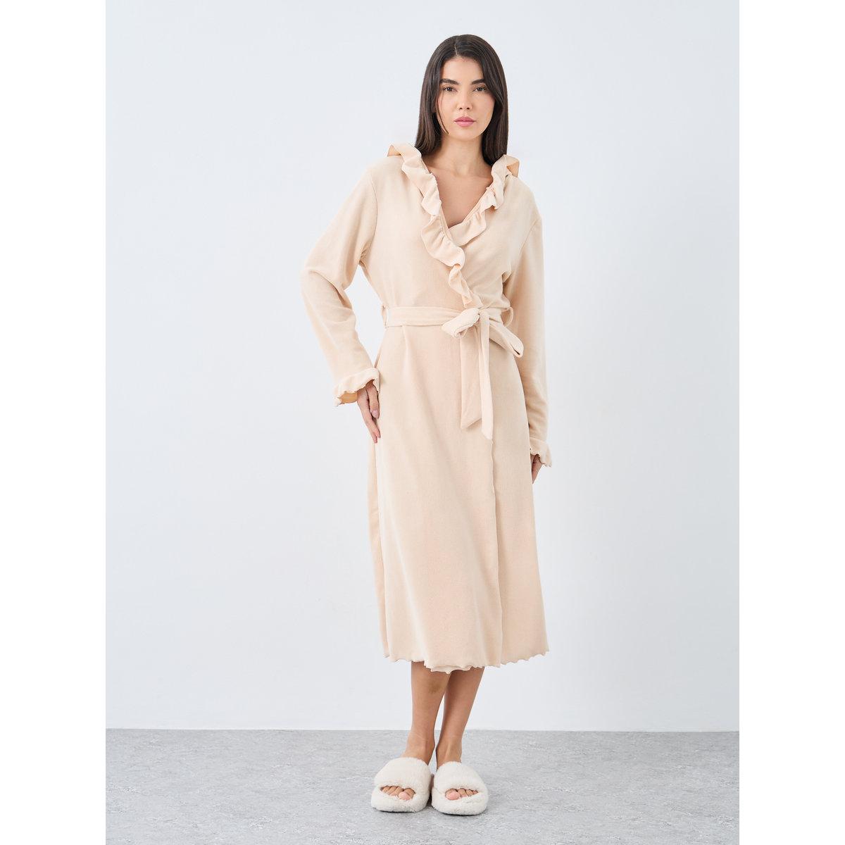 Styli Ruffle Edge Soft Fleece Hooded Robe-women-clothing-nightwear-robes-image-1