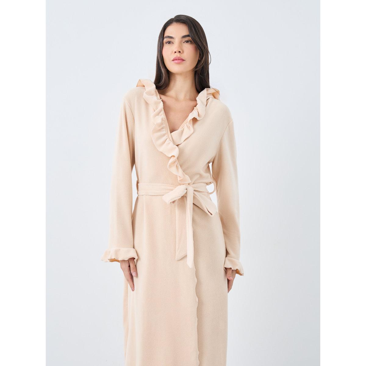 Styli Ruffle Edge Soft Fleece Hooded Robe-women-clothing-nightwear-robes-image-2
