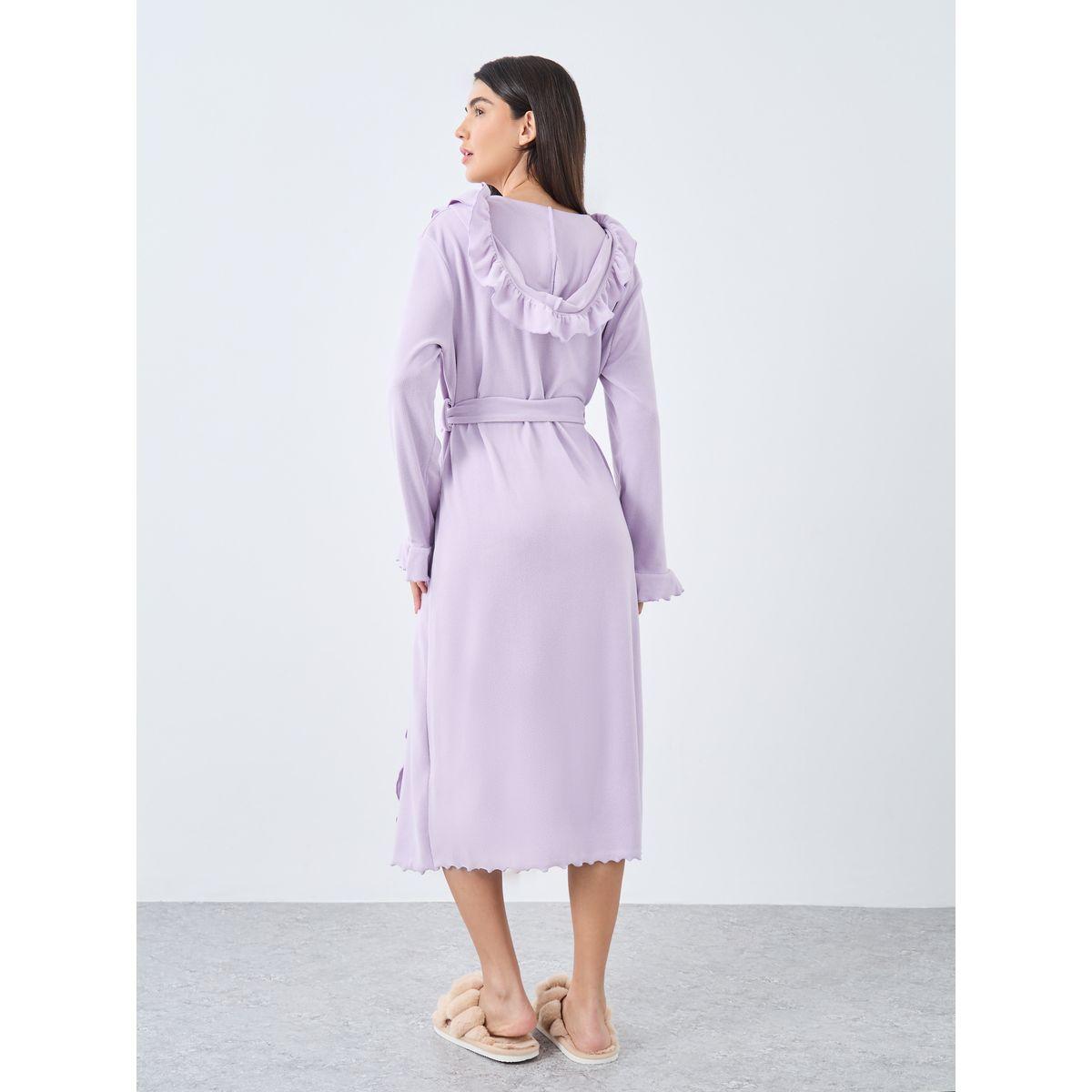 Styli Ruffle Edge Soft Fleece Hooded Robe-women-clothing-nightwear-robes-image-4