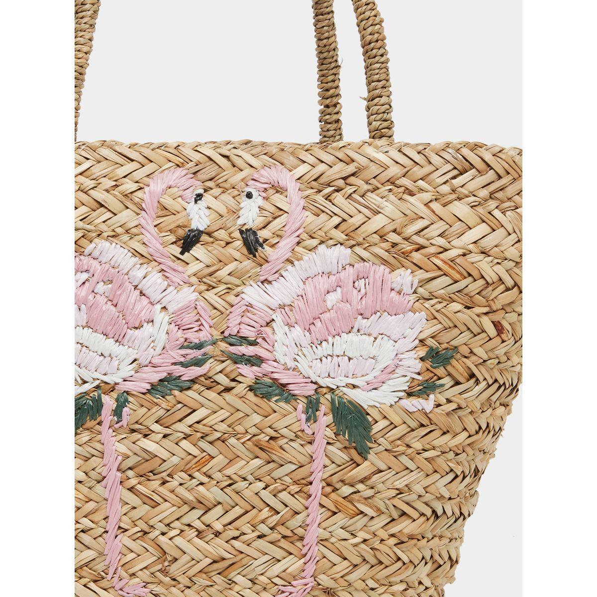 Styli Flamingo Embroidered Beach Handbag with Double Top Handles-women-bagsandwallets-handbags-image-3