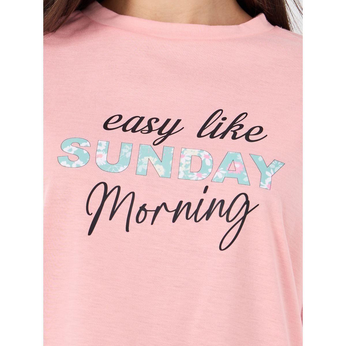 Styli Sunday Morning Slogan Drop Shoulder T-Shirt and Ditsy Floral Pyjama Set-women-clothing-nightwear-pyjamas-longsets-image-3