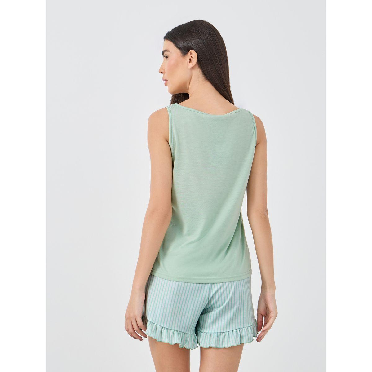 Styli Lamour Slogan Tank and Placket Ruffle Hem Shorts Set-women-clothing-nightwear-pyjamas-shortsets-image-5