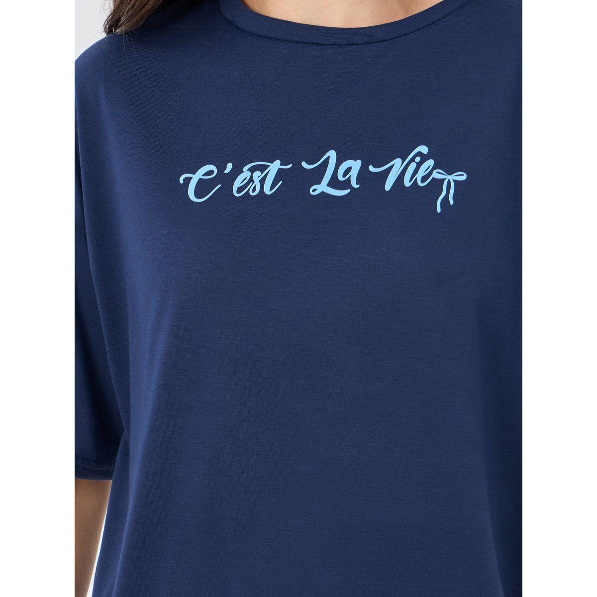 Styli Slogan Print Short Sleeve T-Shirt and Pyjama Set-women-clothing-nightwear-pyjamas-longsets-image-4