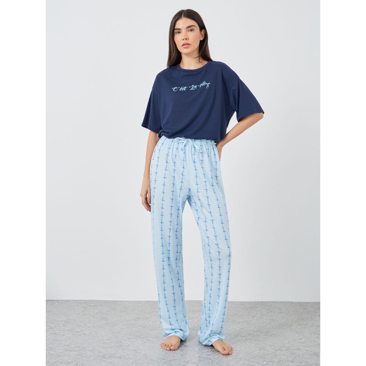 Styli Slogan Print Short Sleeve T-Shirt and Pyjama Set-women-clothing-nightwear-pyjamas-longsets-image-5