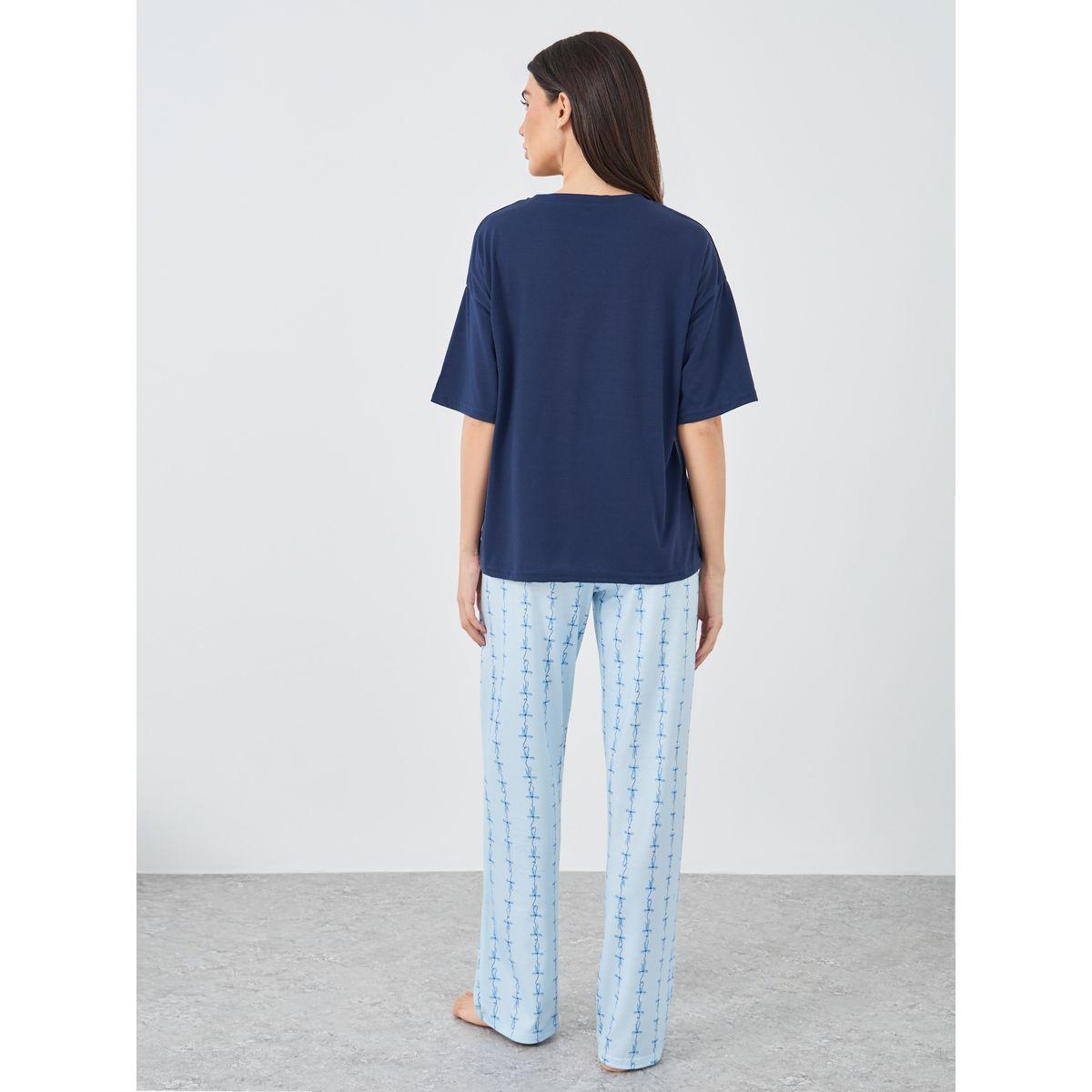 Styli Slogan Print Short Sleeve T-Shirt and Pyjama Set-women-clothing-nightwear-pyjamas-longsets-image-7