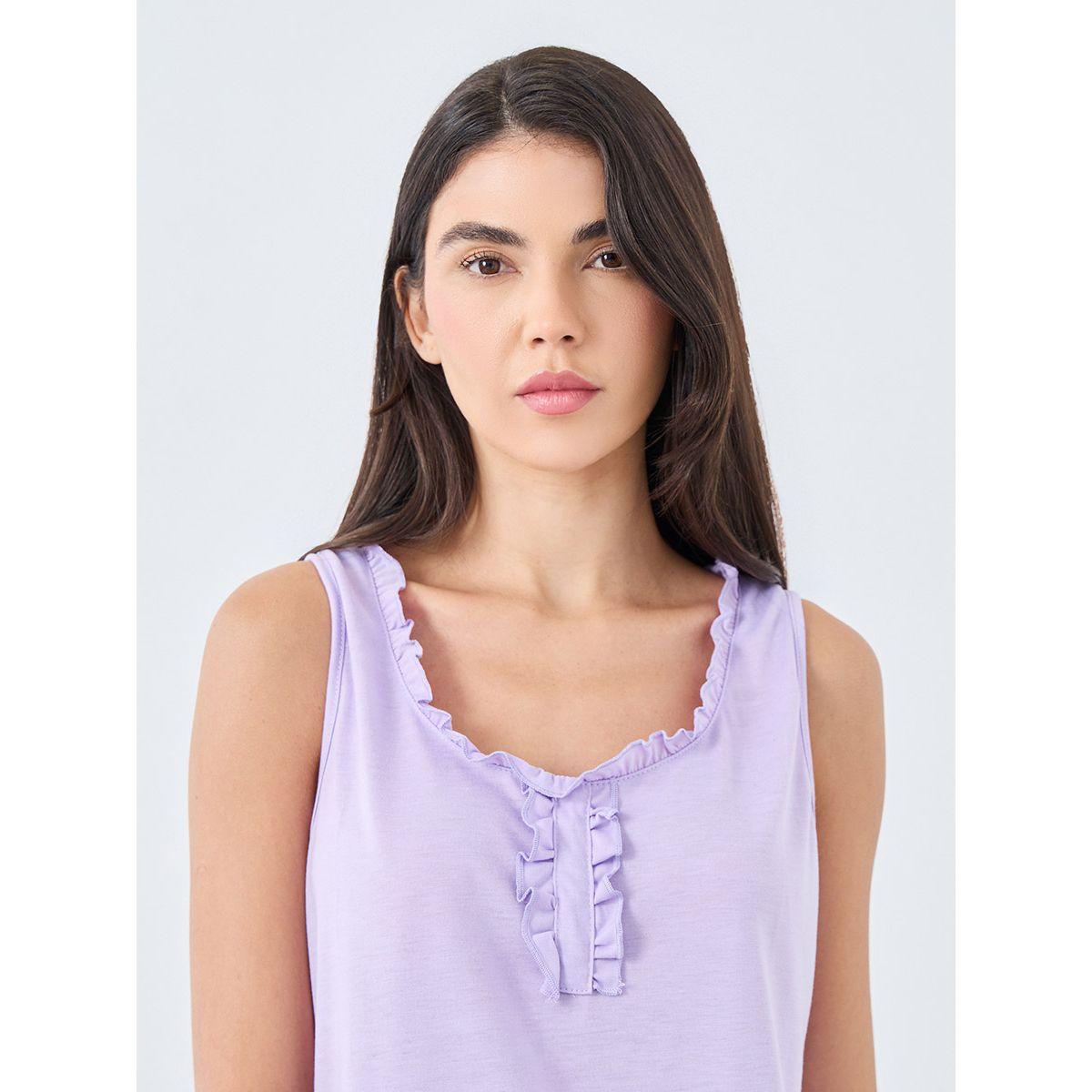 Styli Ruffle Neck Placket Detail Tank and Paisley Print Pyjama Set-women-clothing-nightwear-pyjamas-longsets-image-3