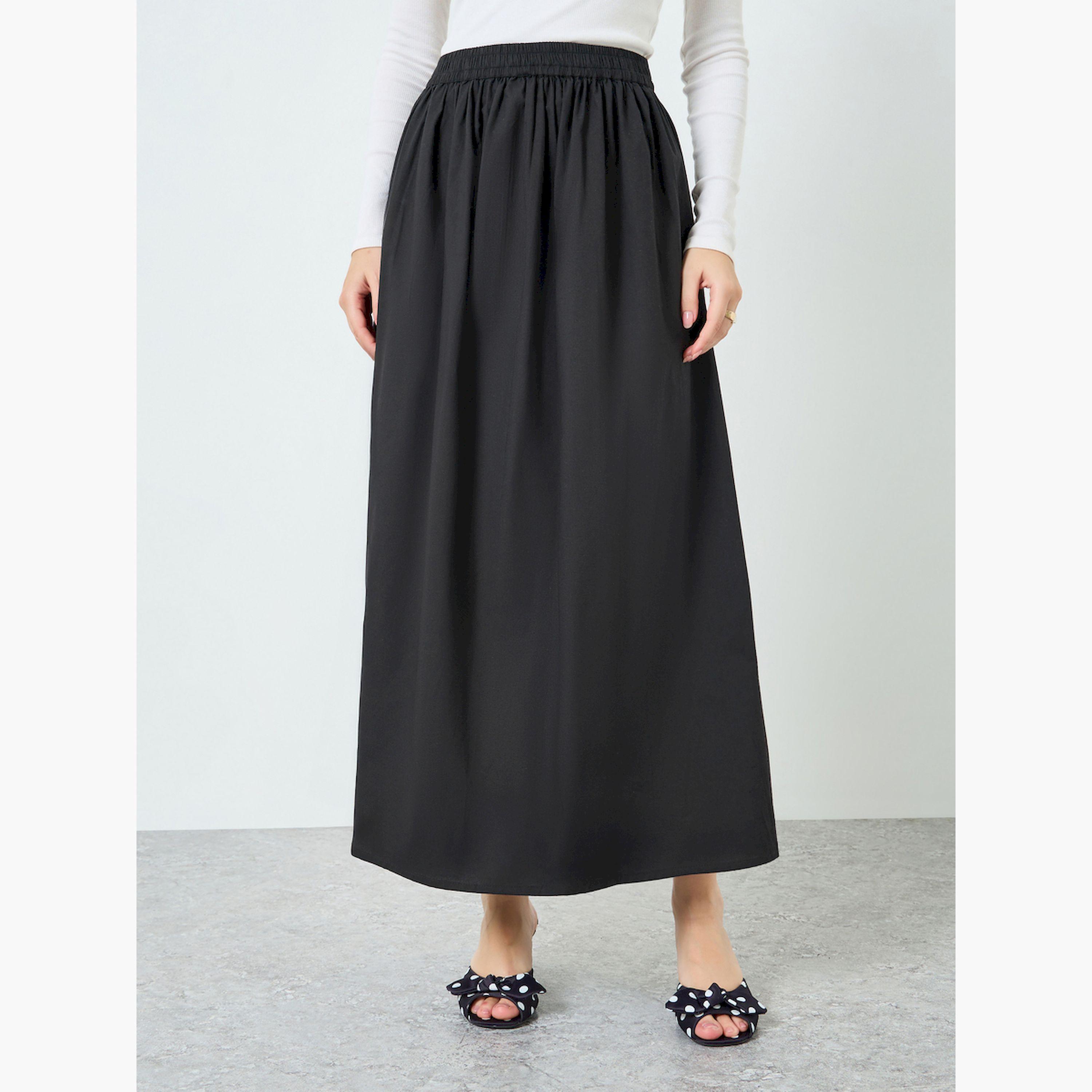 Styli Women Black A-Line Maxi Skirt-women-clothing-bottoms-skirts-image-1