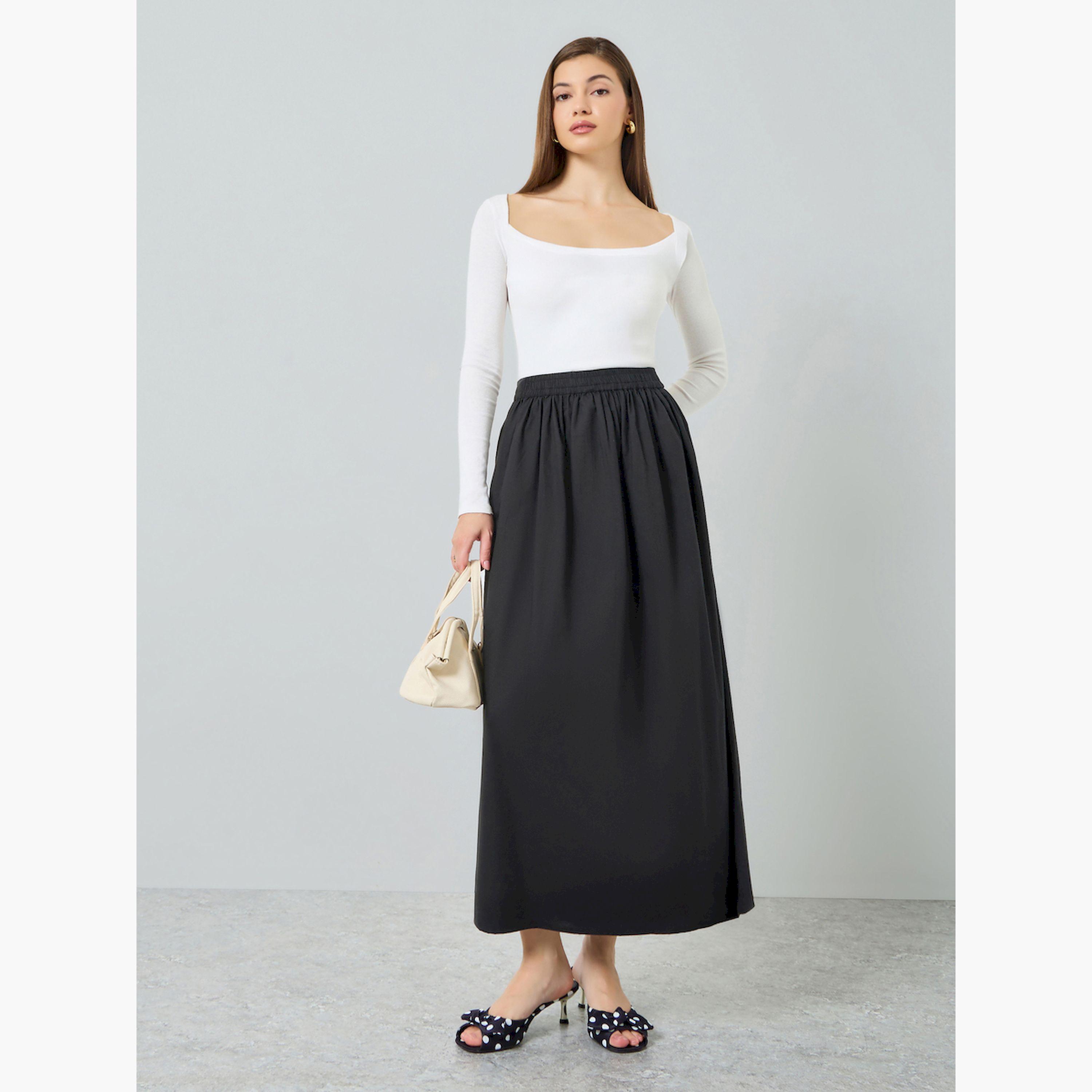 Styli Women Black A-Line Maxi Skirt-women-clothing-bottoms-skirts-image-2