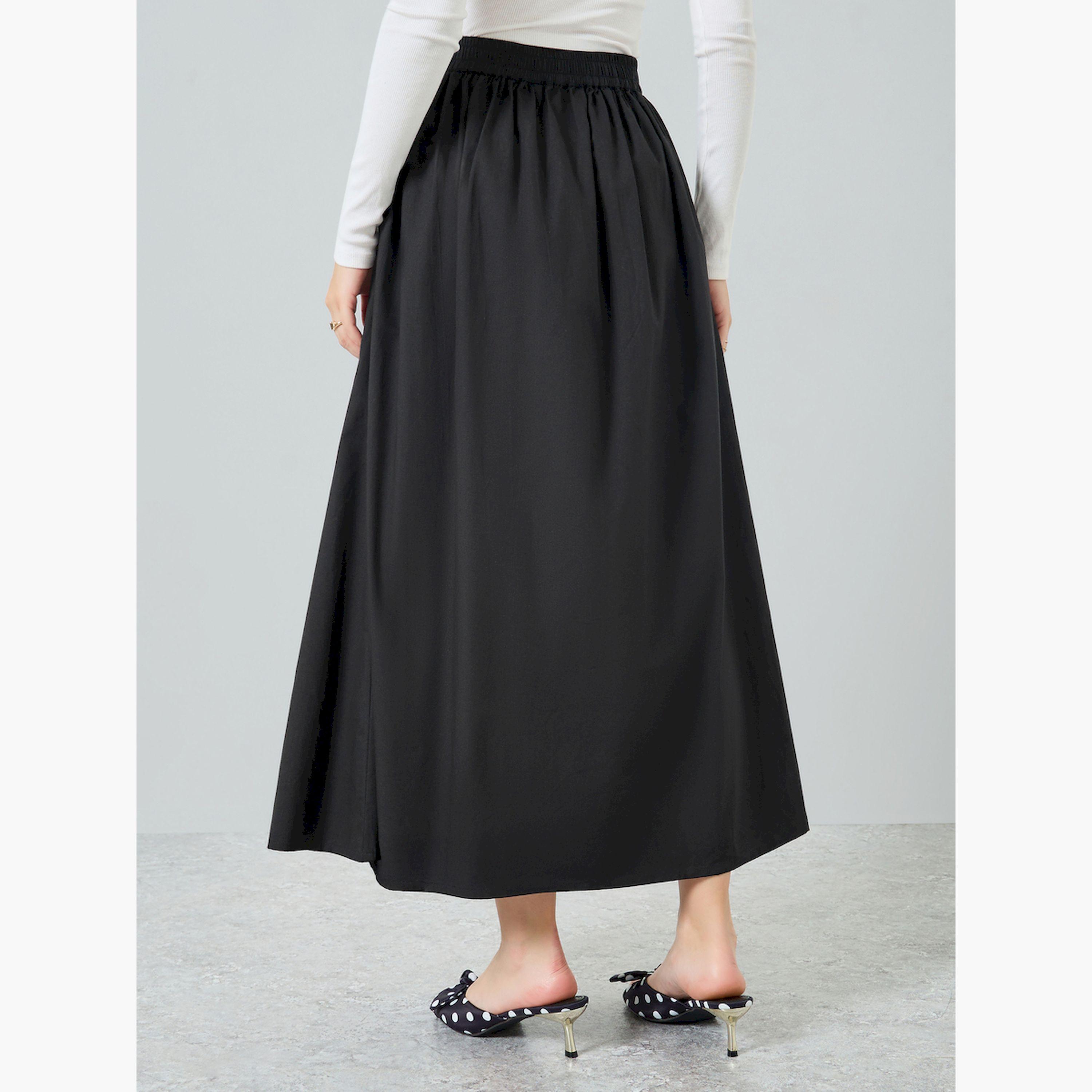 تنورة طويلة بحافة واسعة وكسرات-women-clothing-bottoms-skirts-image-4