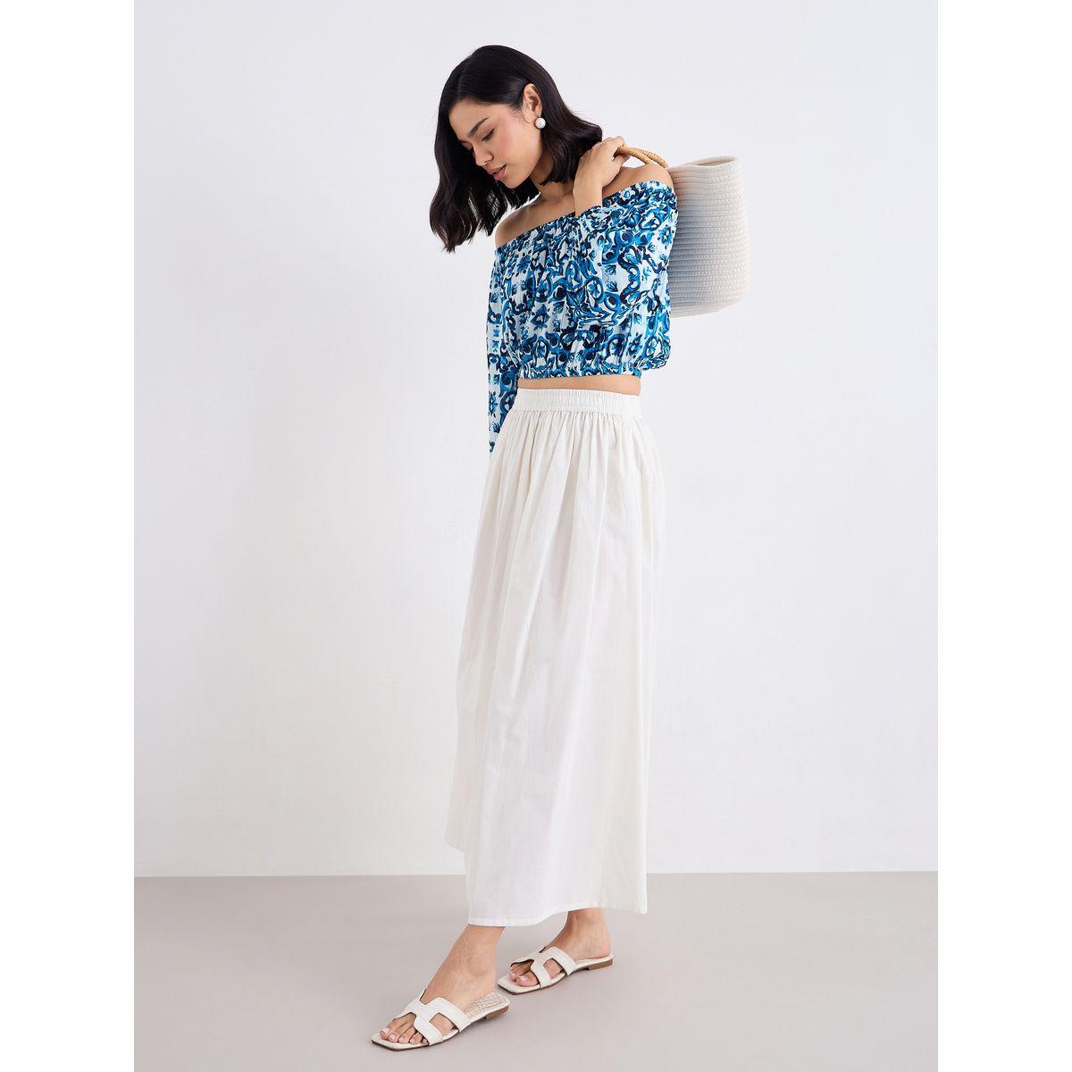 ستايلي - تنورة ماكسي بيضاء اللون مع حزام خصر مطاطي-women-clothing-bottoms-skirts-image-1