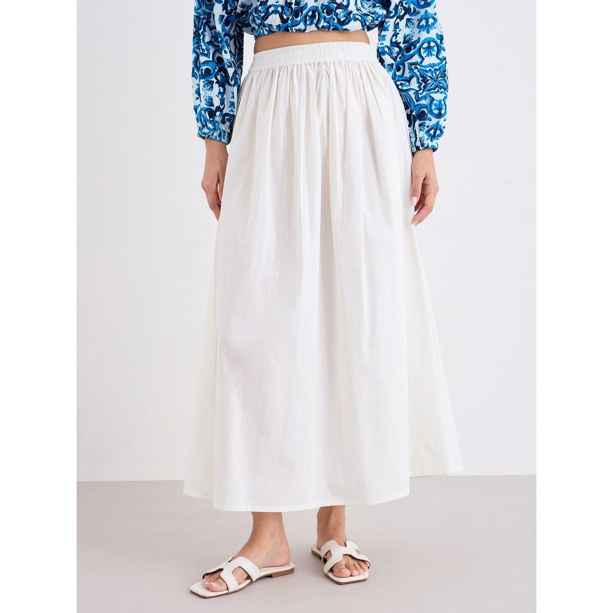 ستايلي - تنورة ماكسي بيضاء اللون مع حزام خصر مطاطي-women-clothing-bottoms-skirts-image-2