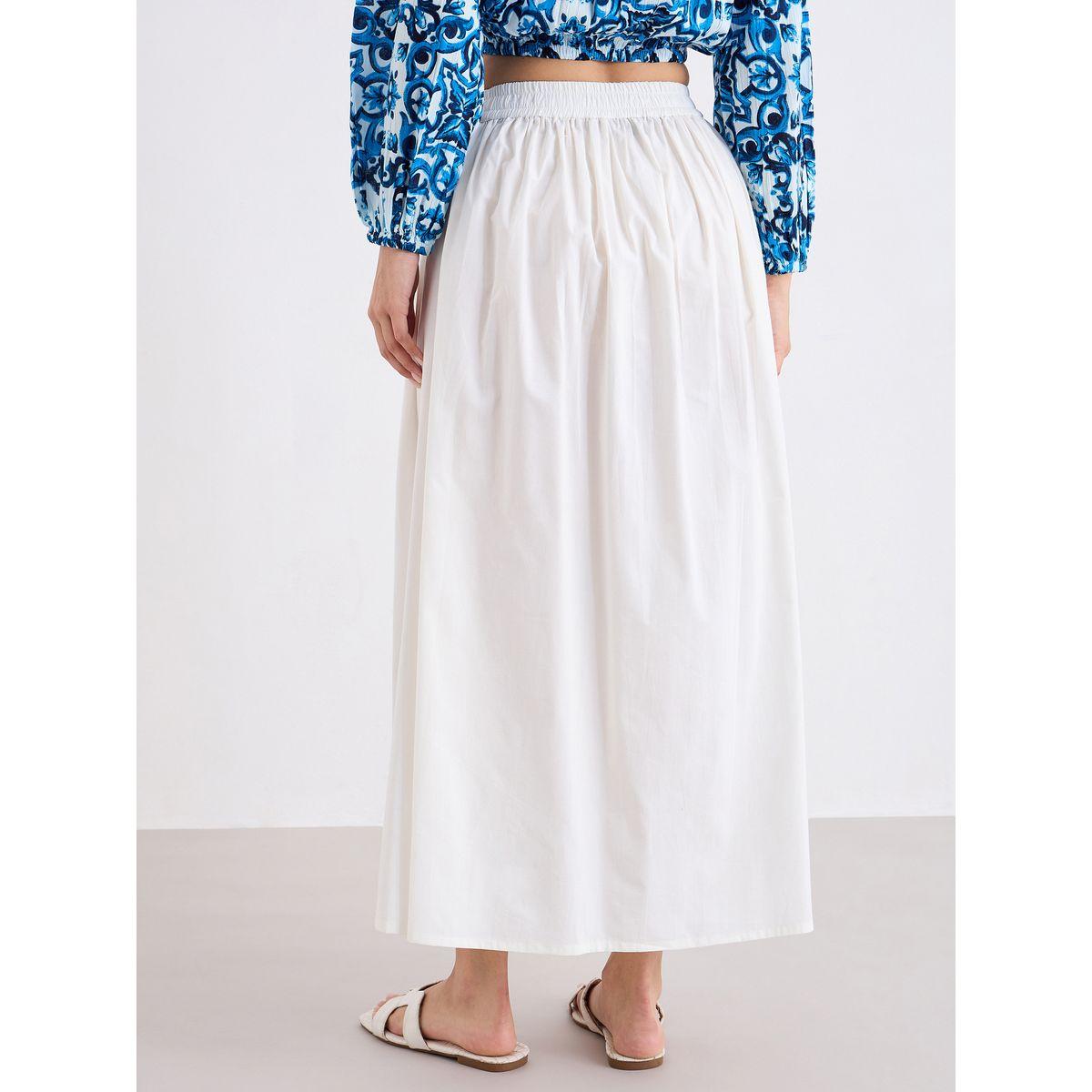 ستايلي - تنورة ماكسي بيضاء اللون مع حزام خصر مطاطي-women-clothing-bottoms-skirts-image-4