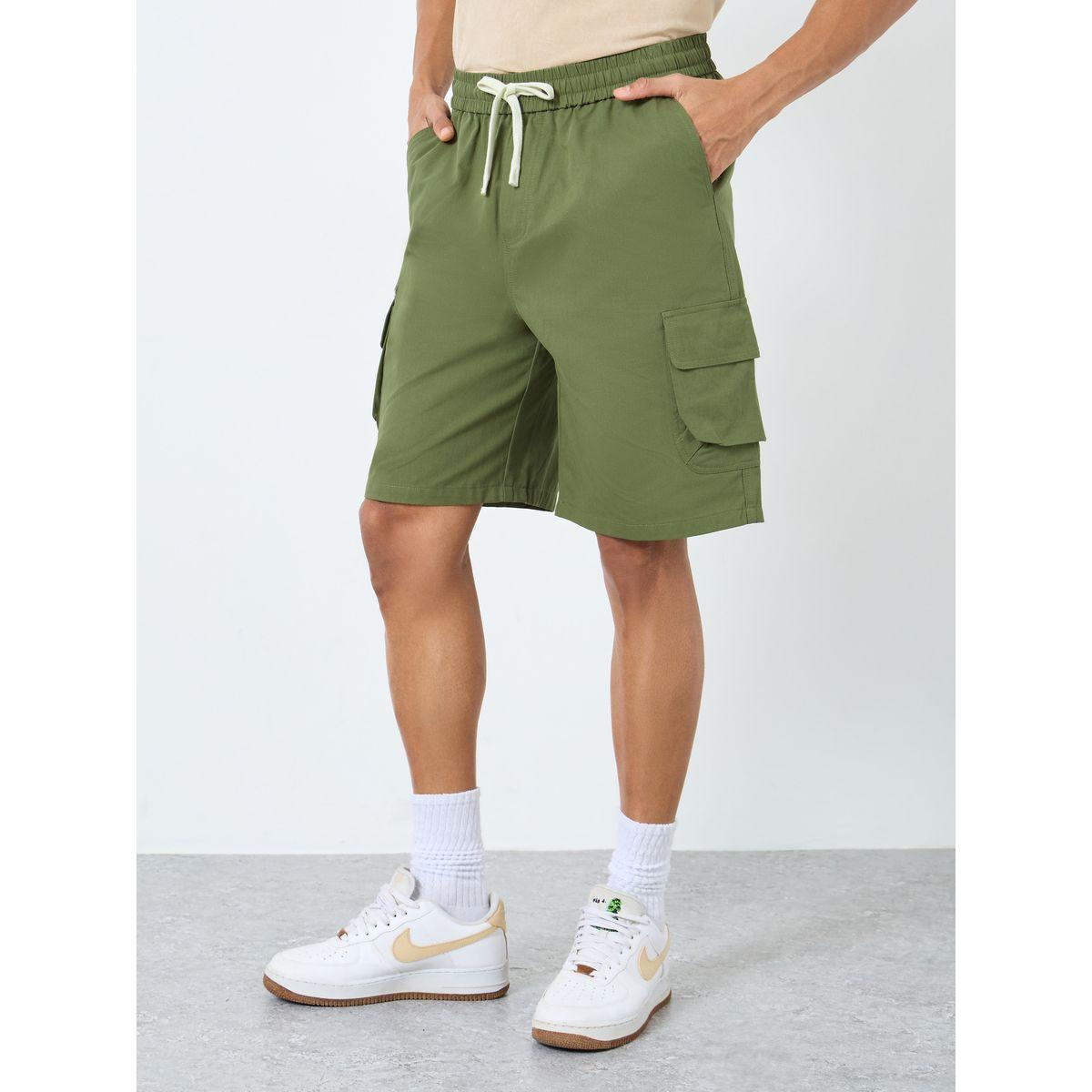 Styli Men Olive Relaxed Fit Cargo Shorts-men-clothing-bottoms-shorts-image-1