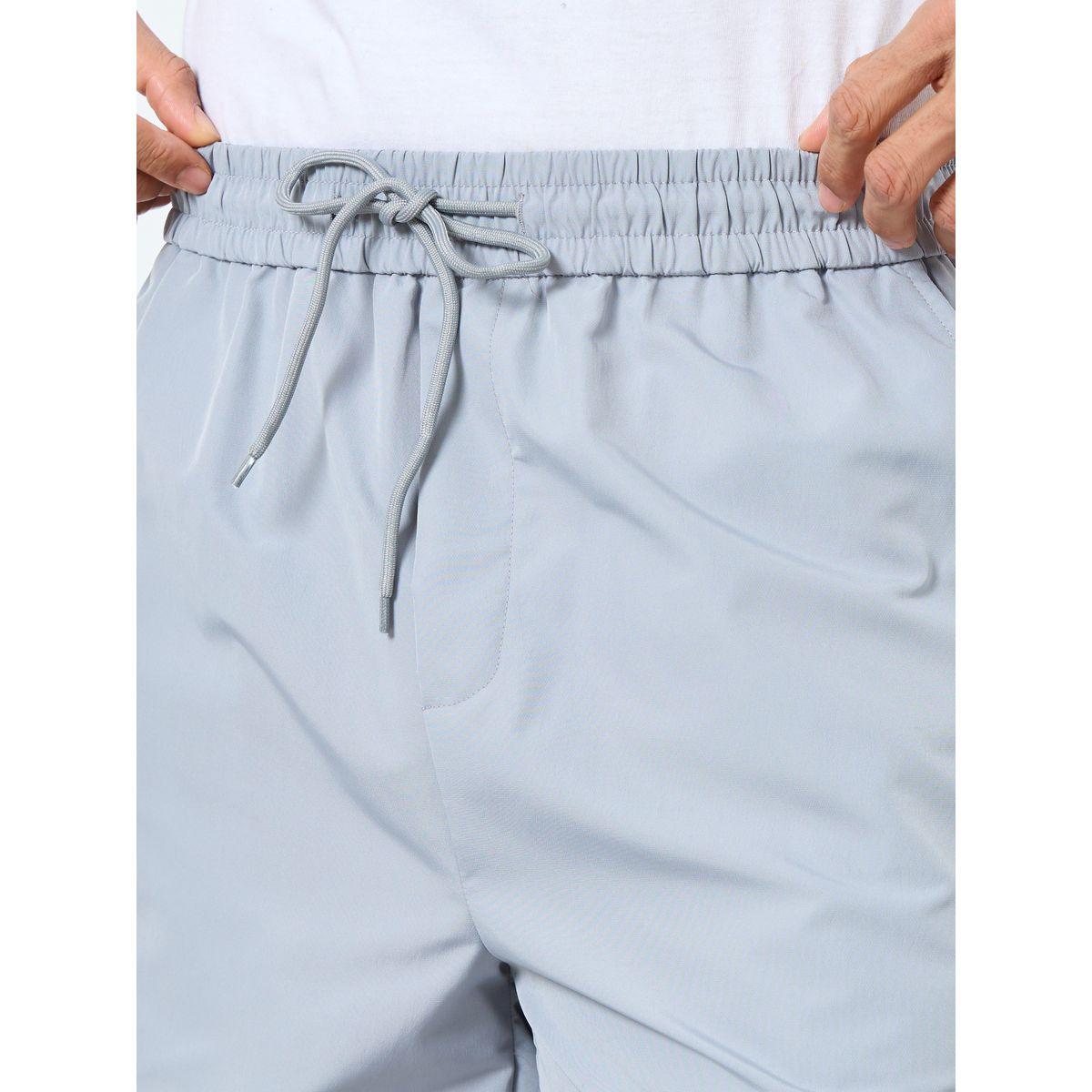 Styli Men Grey Oversized Solid Shorts with Drawstring-men-clothing-bottoms-shorts-image-3