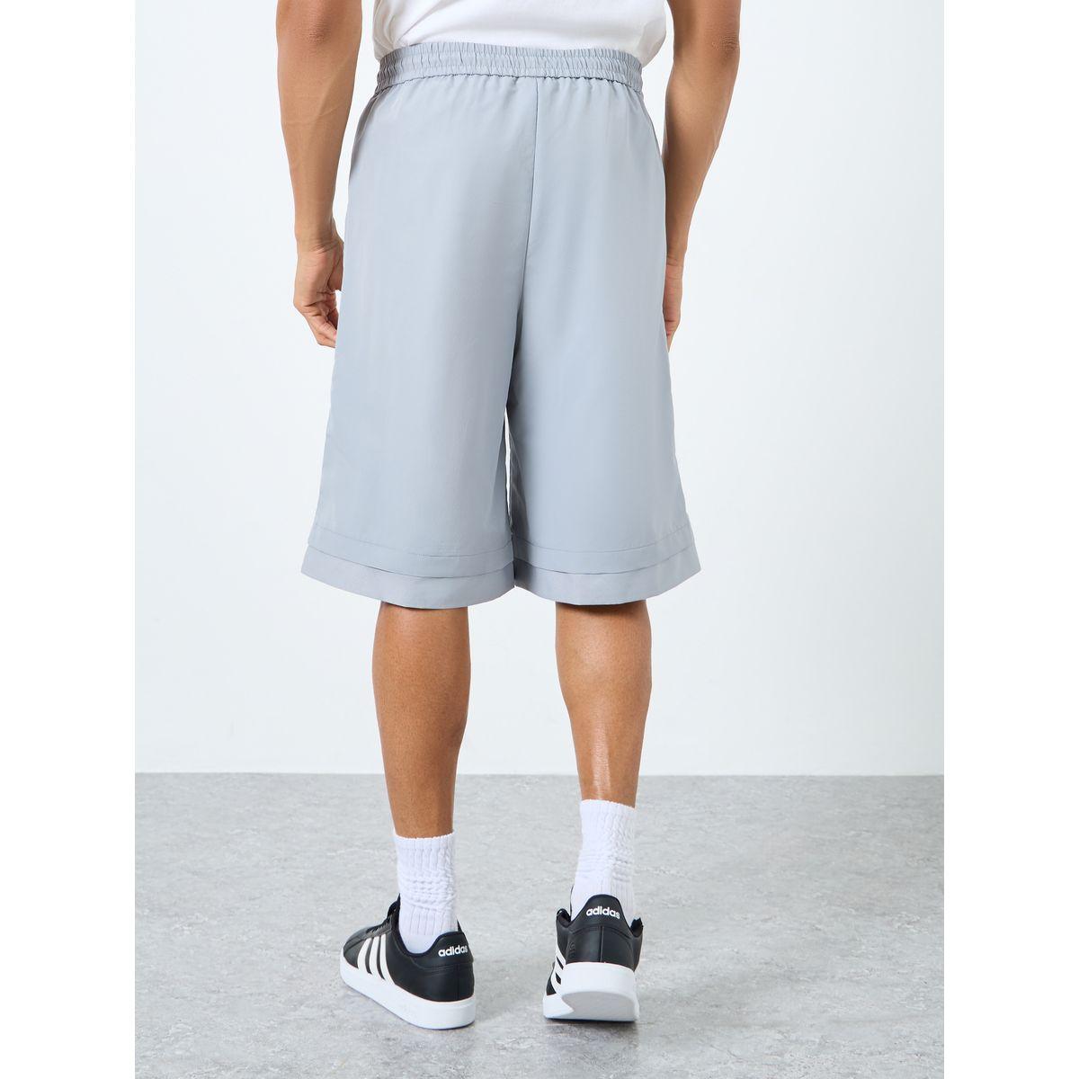 Styli Men Grey Oversized Solid Shorts with Drawstring-men-clothing-bottoms-shorts-image-4