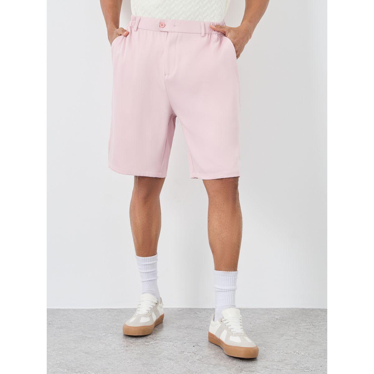 Styli Men Pink Relaxed Fit Flat Front Shorts-men-clothing-bottoms-shorts-image-1