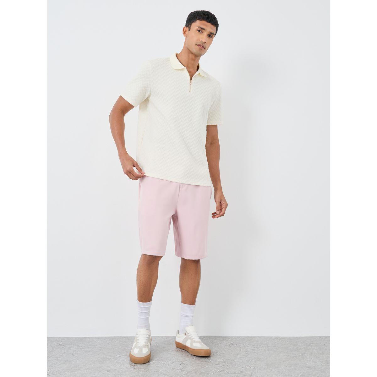 Styli Men Pink Relaxed Fit Flat Front Shorts-men-clothing-bottoms-shorts-image-2