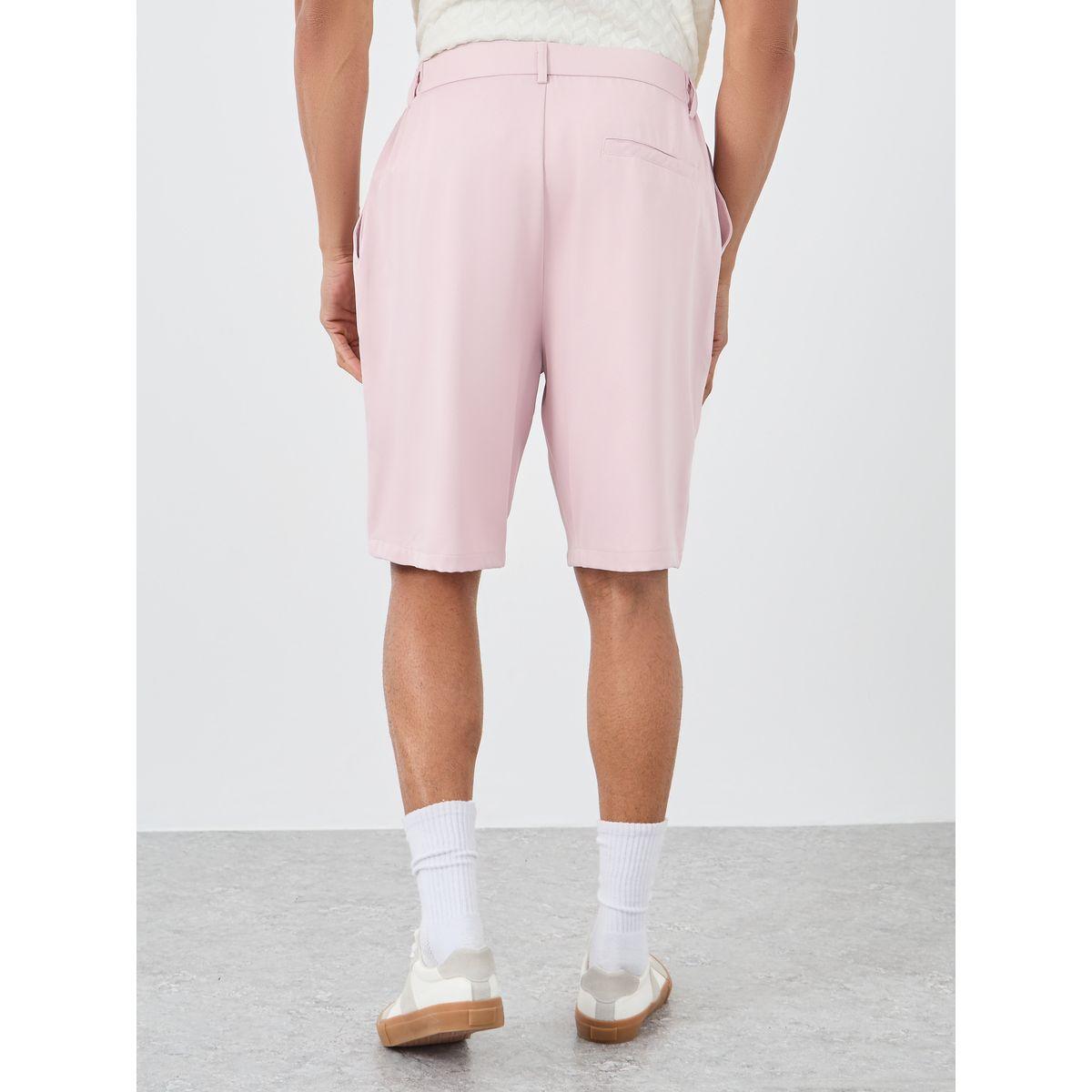 Styli Men Pink Relaxed Fit Flat Front Shorts-men-clothing-bottoms-shorts-image-4
