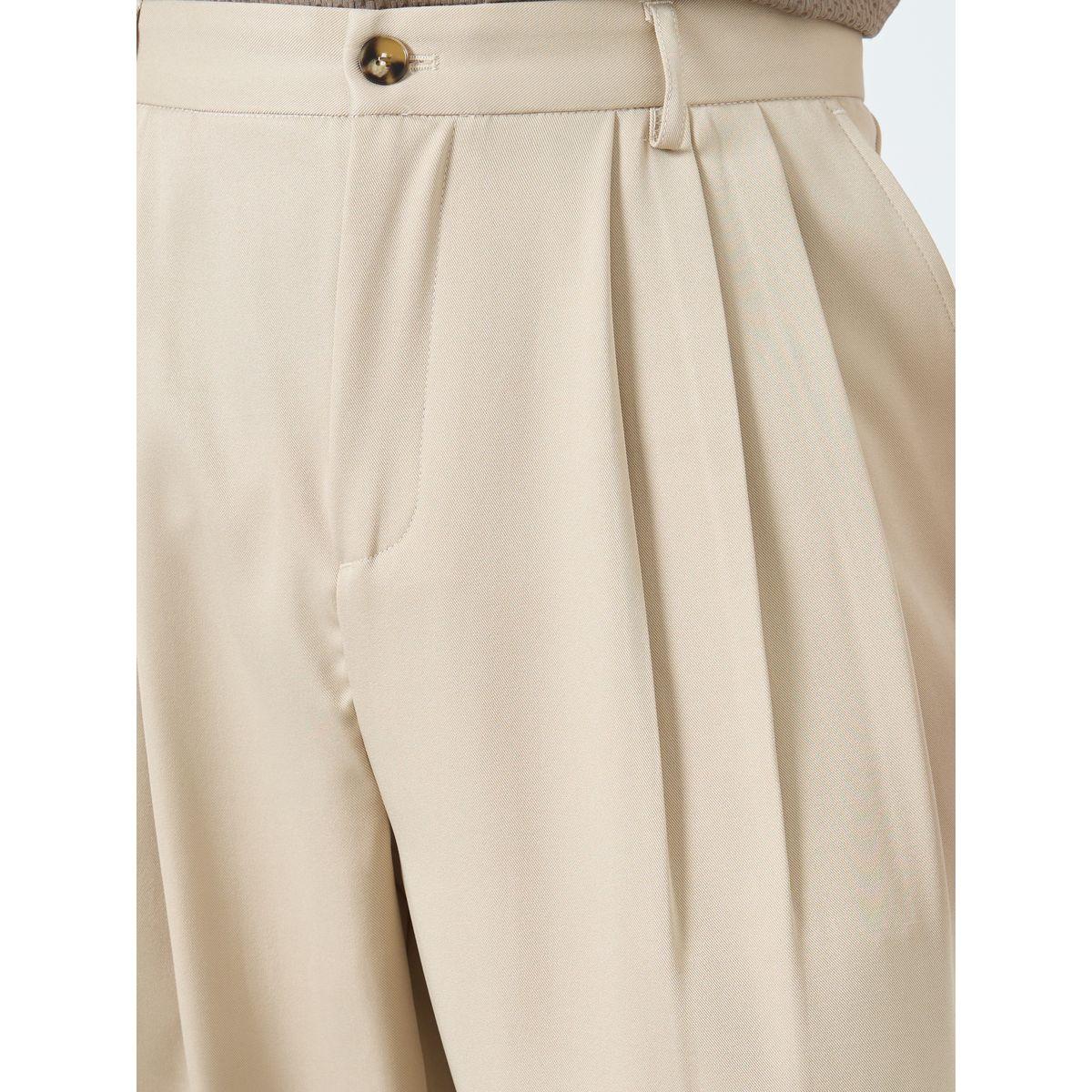 Styli Men Cream Relaxed Fit Pleated Trousers-men-clothing-bottoms-trousersandchinos-trousers-image-3