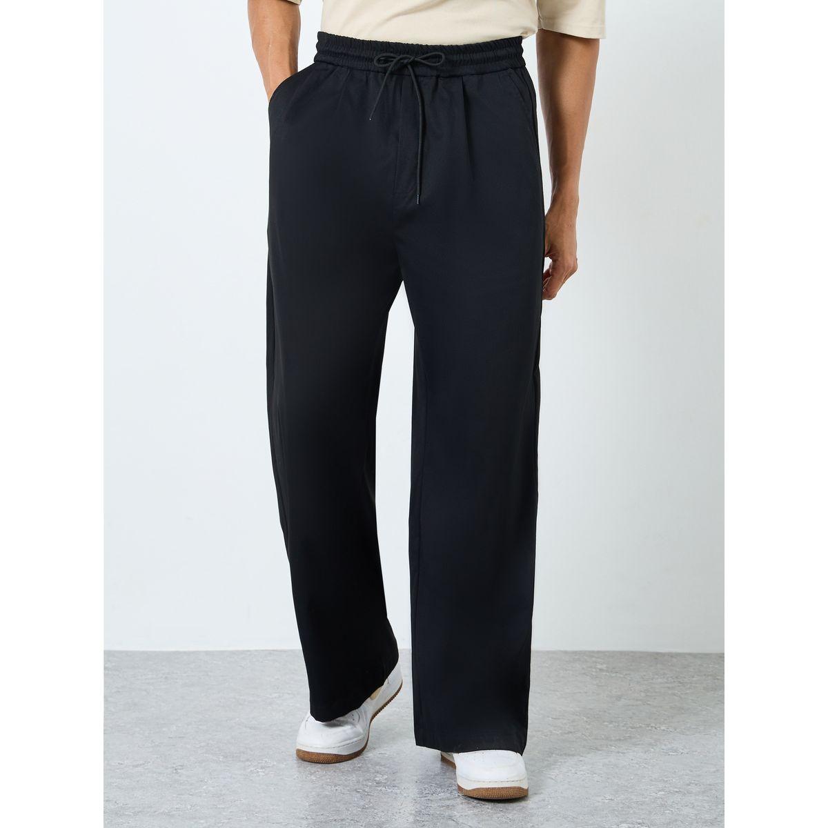 Styli Solid Oversized Pleated Trousers with Drawstring-men-clothing-bottoms-joggers-image-1