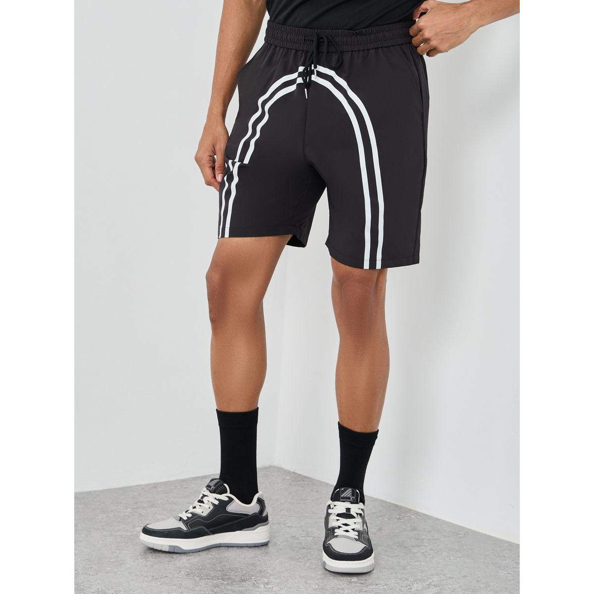 Styli Men Black Regular Fit Striped Shorts-men-clothing-bottoms-shorts-image-1