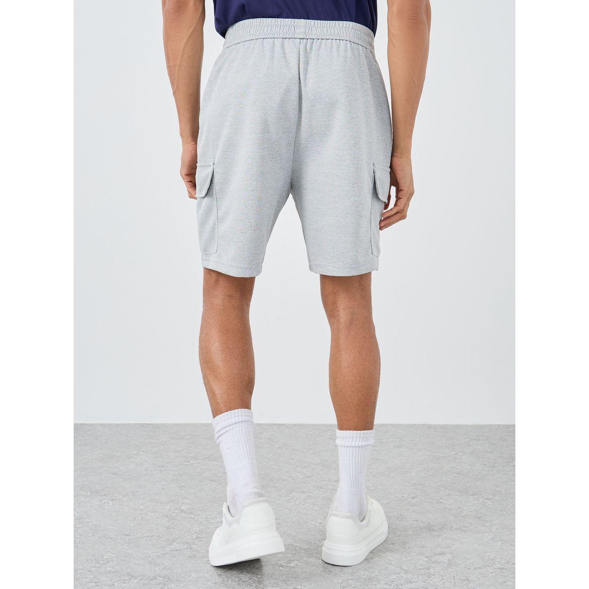 Styli Men Grey Relaxed Fit Solid Cargo Shorts-men-clothing-bottoms-shorts-image-4