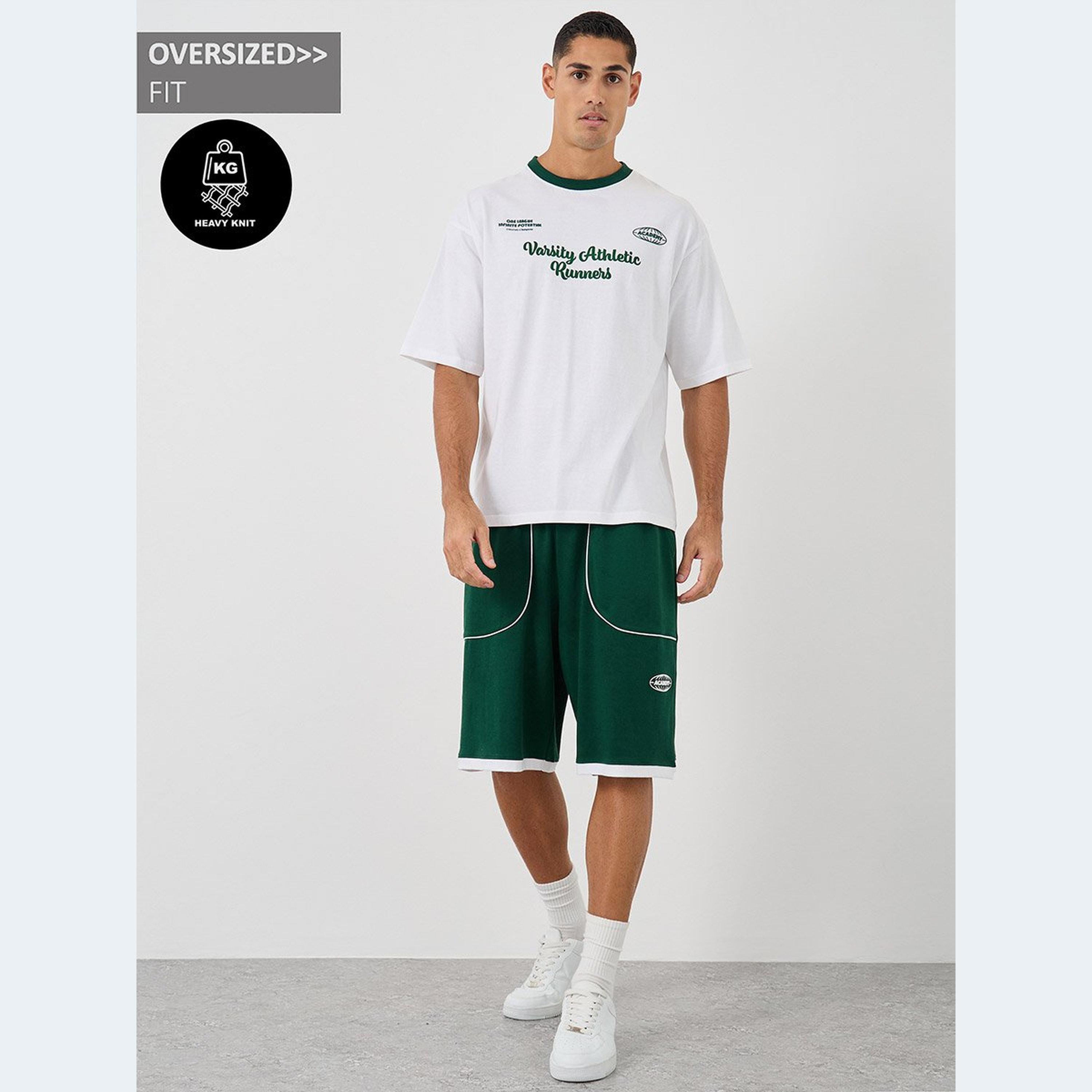 Styli Mock Neck Oversized T-Shirt and Piping Detail Shorts Co-Ords-men-clothing-coordsets-image-1