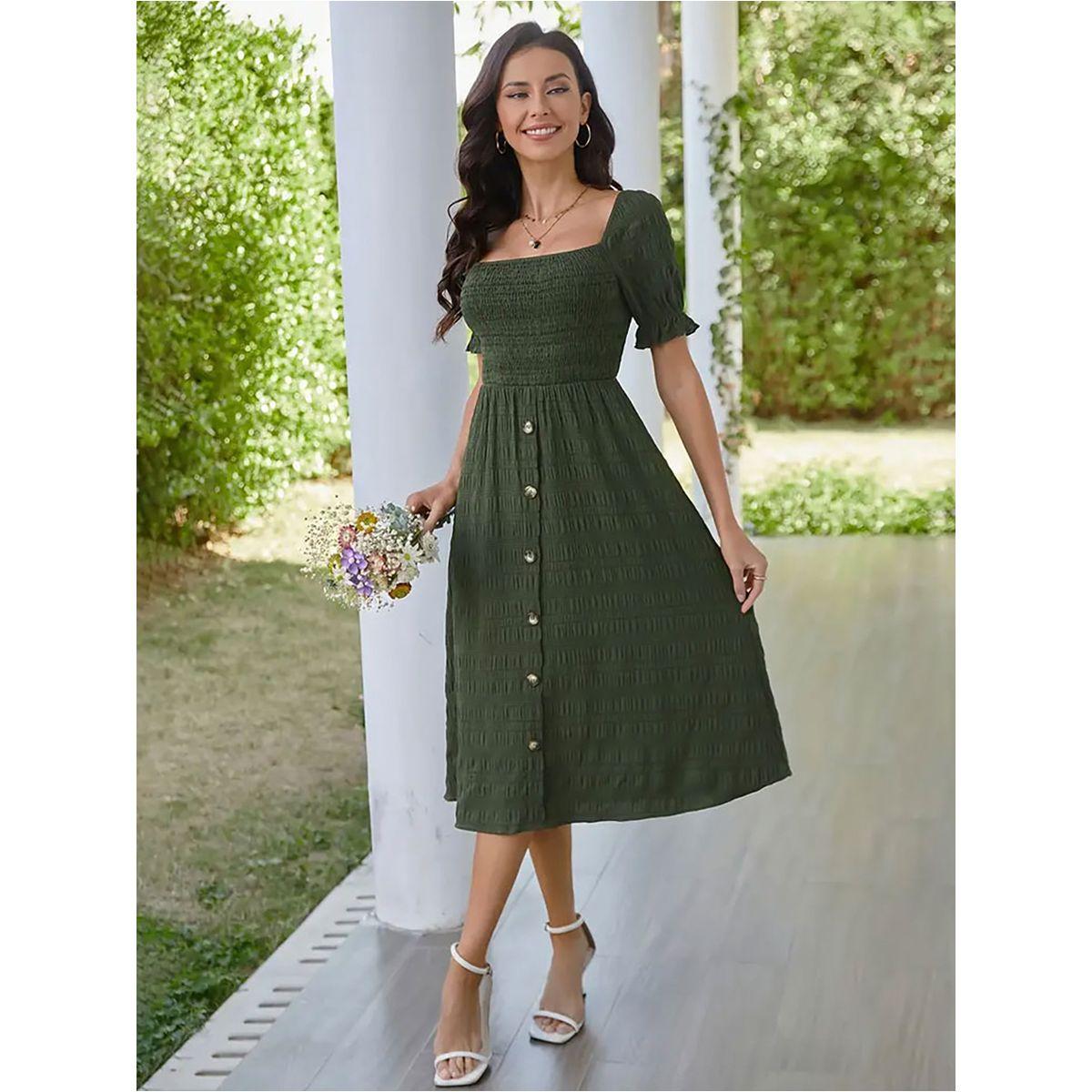 فستان بطول الركبة سادة مع أكمام قصيرة-women-clothing-dresses-image-4