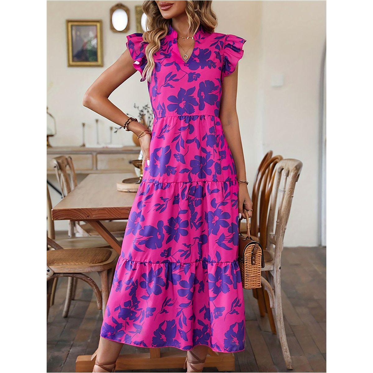 Styli Floral Print Ruffled Sleeve Tiered Midi Dress-women-clothing-dresses-image-2