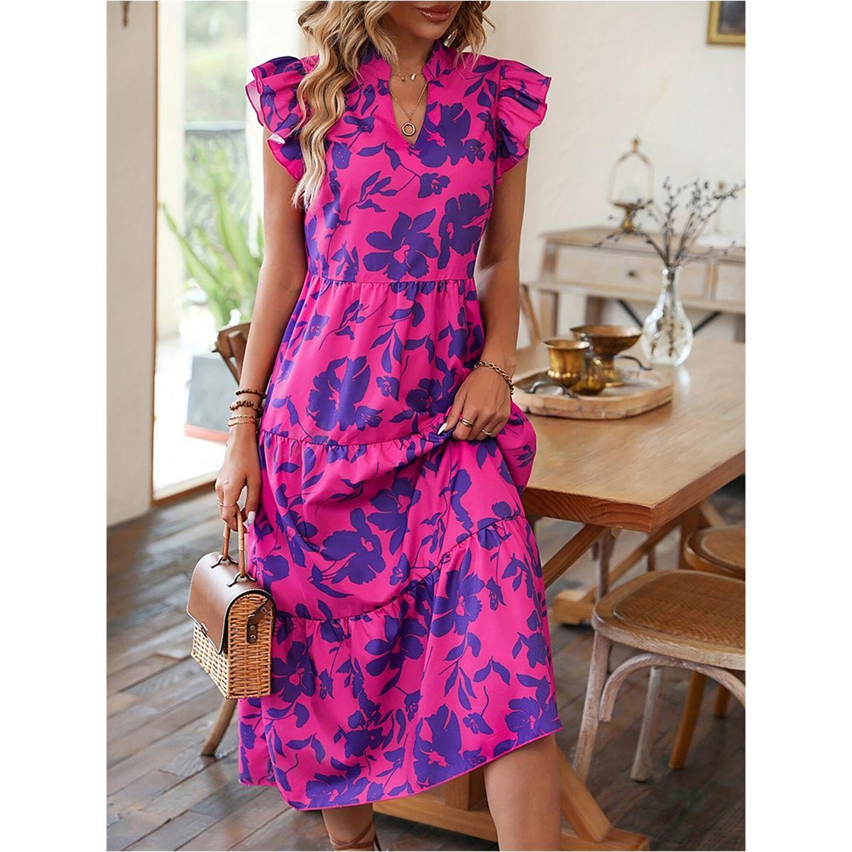 Styli Floral Print Ruffled Sleeve Tiered Midi Dress-women-clothing-dresses-image-6