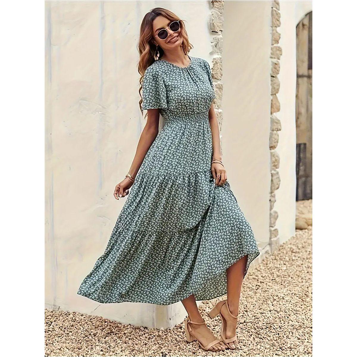 فستان ميدي مطبع بالكامل مع ياقة دائرية-women-clothing-dresses-image-1