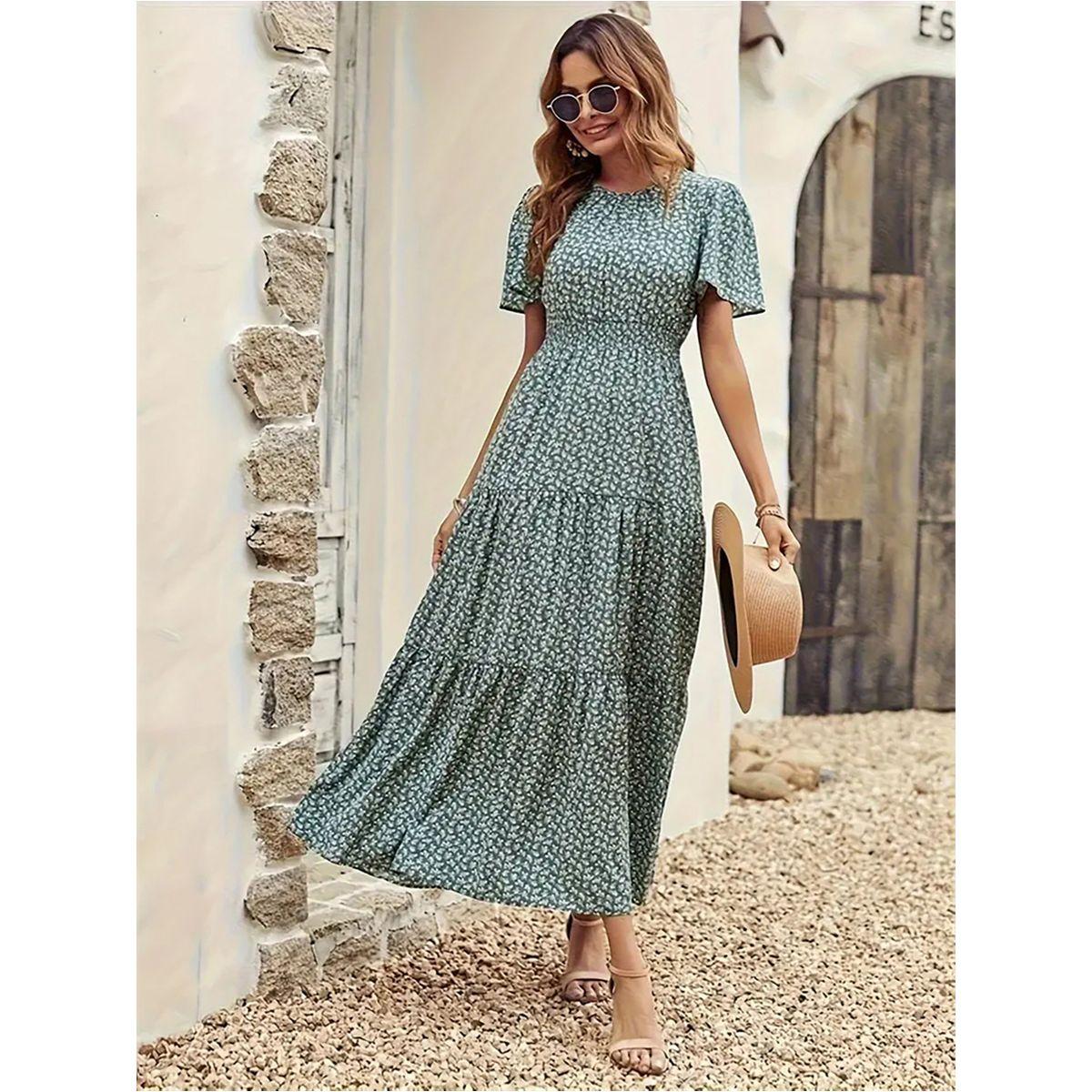 فستان ميدي مطبع بالكامل مع ياقة دائرية-women-clothing-dresses-image-2